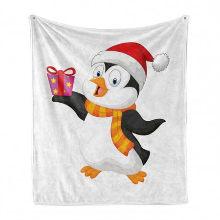 

Baby Soft Flannel Fleece Throw Blanket Friendly Penguin Character with Christmas Attire Holding an Ornate Box North Pole Cozy Plush for Indoor and Outdoor Use 60 x 80 Multicolor by Ambesonne