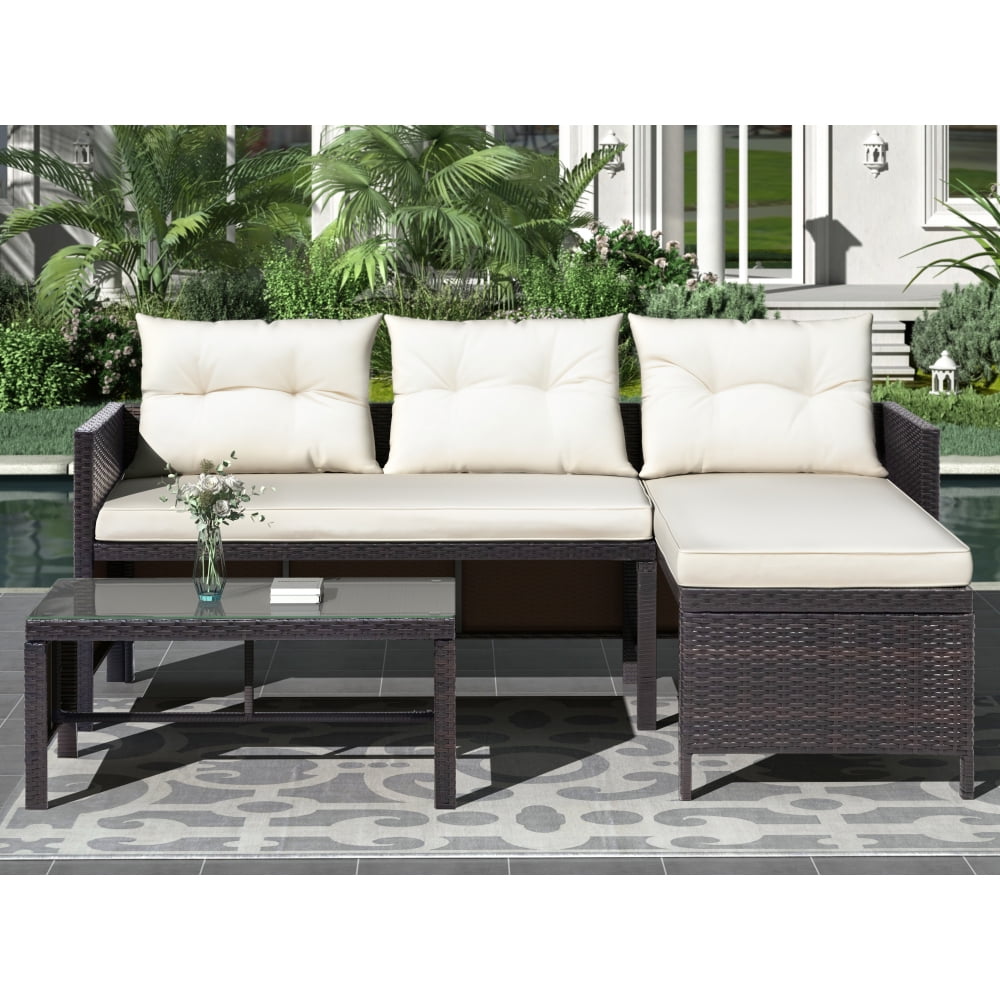 Details about   3 PCS Patio Furniture Sets Wicker Rattan Ricker Sectional Armchairs Cushions US 