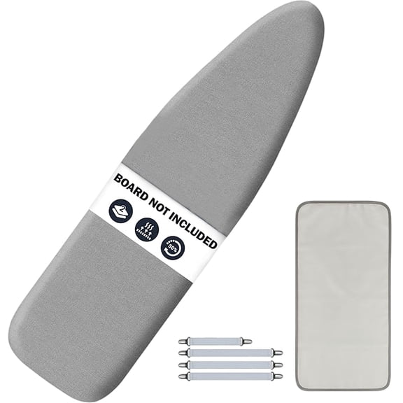 Ironing Board Cover and Pad 18x49- Extra Thick Natural Cotton, Scorch and Stain-Resistant Iron Board Cover, Wide Ironing Board Cover with Metal Fasteners Heavy Duty Heatproof Elastic Edge