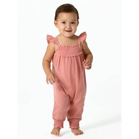 

Modern Moments by Gerber Baby Girl Flutter Sleeve Gauze Romper Sizes 0/3M-24M