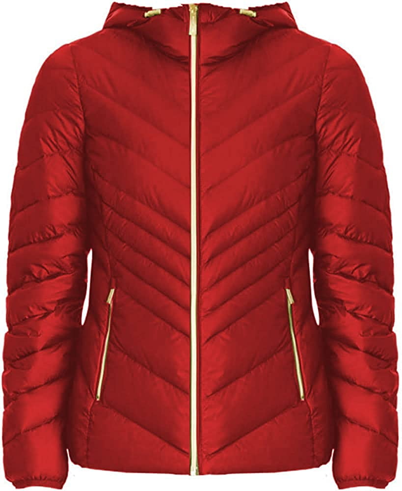 Michael Kors Women Puffer Coat - Packable Down Jacket - Womens Winter  Puffer Coat - Zip Closure Women Down Jacket with 2 Side Pockets - Red -  