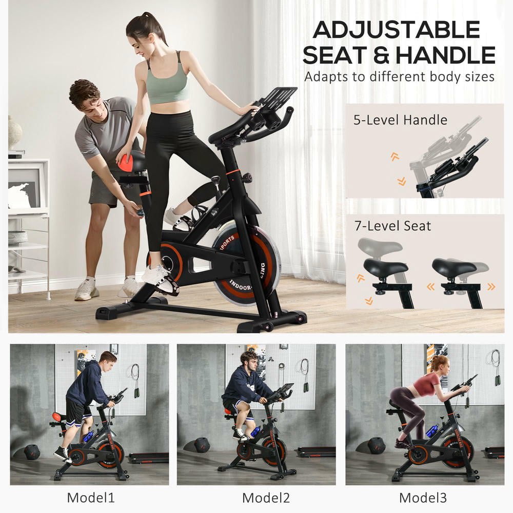 Resenkos Indoor Stationary Exercise Bike with Adjustable Resistance & LCD Monitor - Black/Red