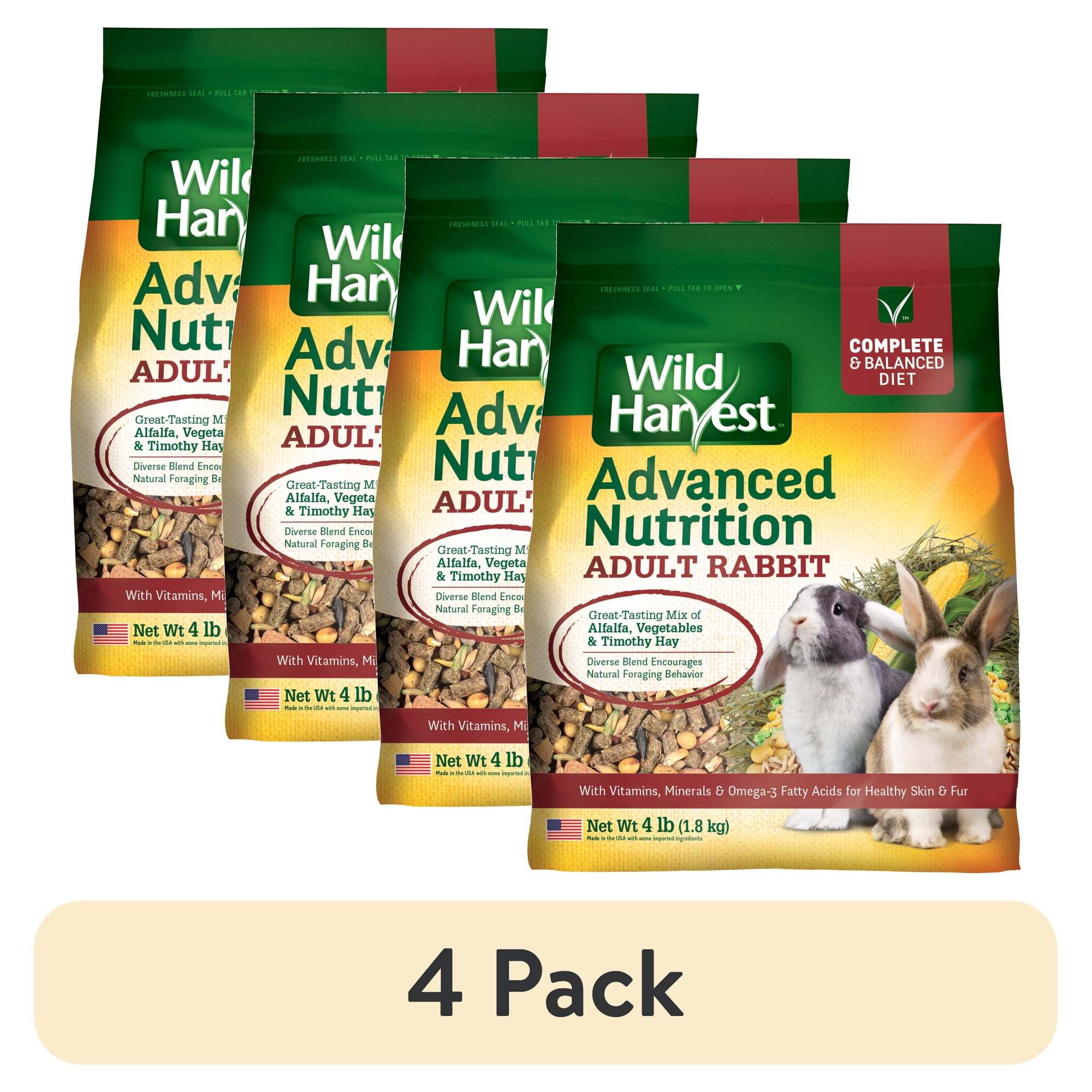 (4 pack) Wild Harvest Advanced Nutrition Adult Rabbit Complete and Balanced Diet, 4 lbs.