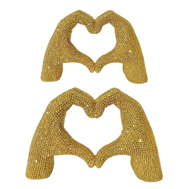 Figura de resina con forma de corazón y gesto de amor con purpurina, escultura para escritorio, estantería, adorno decorativo