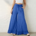 thumbnail image 7 of Wide Leg Pants Woman Summer Elastic High Waisted Palazzo Pants Flowy Drawstring Ruffle Hem Trousers with Pockets, S, 7 of 7