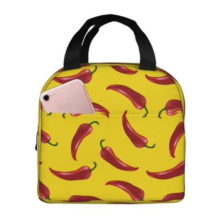 Insulated Lunch Bag for Women Men - Chili Pepper Print yellow Leakproof Cooler Lunch Box for Women Men  Lunch Tote Bags for Work School Picnic Travel