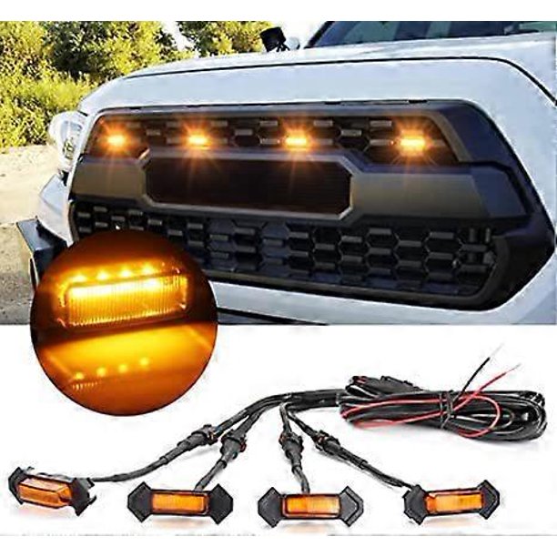 Amber Yellow LED Grille with Fuse for Tacoma TRD PRO Front Grille 2016 2017 2018 (4pcs, Amber Shell with Amber Light)