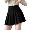 thumbnail image 2 of Pleated Skirts for Women Solid Color Basic Skirt with A line Design High Waist School Style Womens Bottoms Black L, 2 of 4