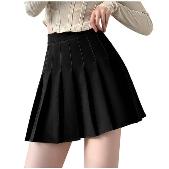Ediodpoh Skirts for Women Solid Pleated A Line Mini Skirt High Waist Basic Design for Casual Wear Mini Skirt Navy L