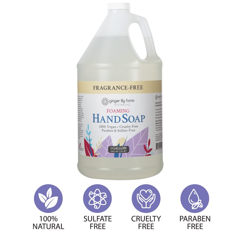 Ginger Lily Farms Botanicals All-Purpose Foaming Hand Soap Refill, Fragrance Free, 100% Vegan & Cruelty-Free, Unscented, 1 Gallon (128 Fl.Oz)