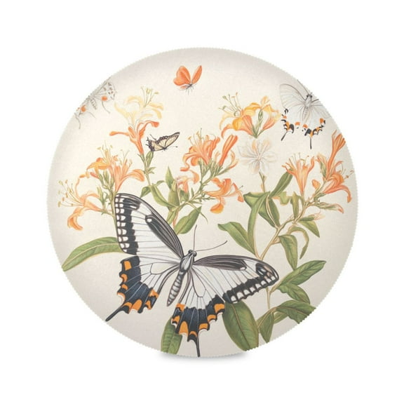 WOBOGO Various Butterflies Round Placemats Set of 6 Heat Resistant Washable Kitchen Table Decorations 15.4in