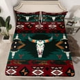 thumbnail image 2 of jejeloiu Brown Bull Skull Queen Sheet Sets,Southwestern Boho Tribal Flat Sheet,Rustic Hunting Animals Queen Fitted Sheet For Teens,Luxury Bedroom Decor,4 Pieces, 2 of 7