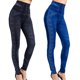 thumbnail image 2 of Leggings de mezclilla de imitación para mujer, pantalones cortos con cintura alta y estampado lateral en la cadera, 2 of 5