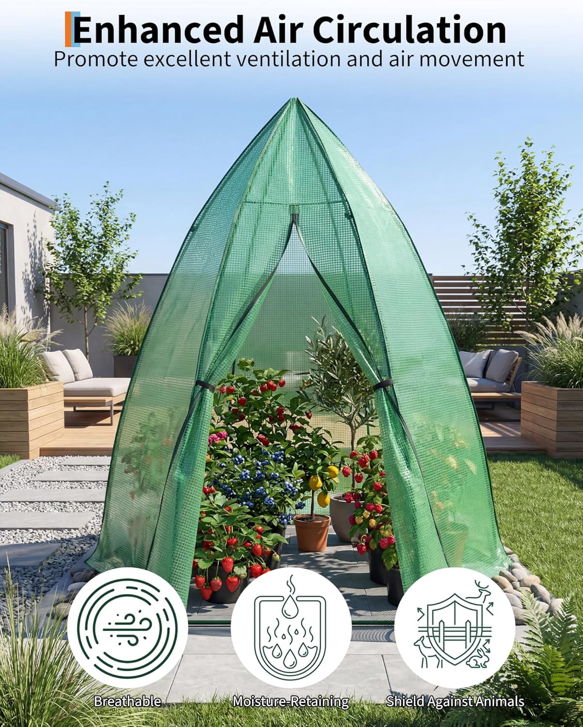 Garvee Mini Portable Greenhouse 54 x 54 x 71 inch, PE Cover with Roll-Up Zipper Door, Green