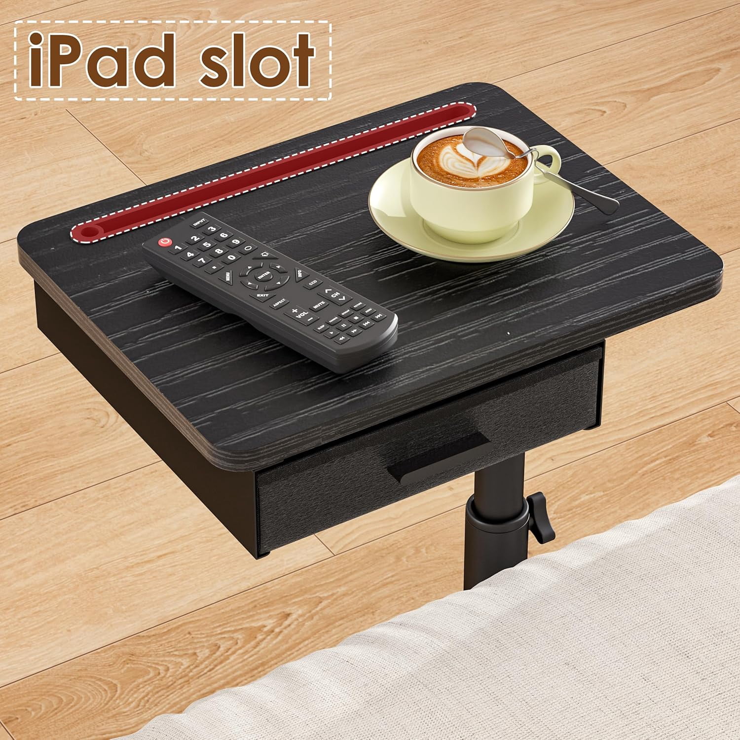TV Tray Table with Swivel Top, Drawer, and Height Adjustment for Eating, Working, or as a Sofa Desk in Living Room or Bedroom