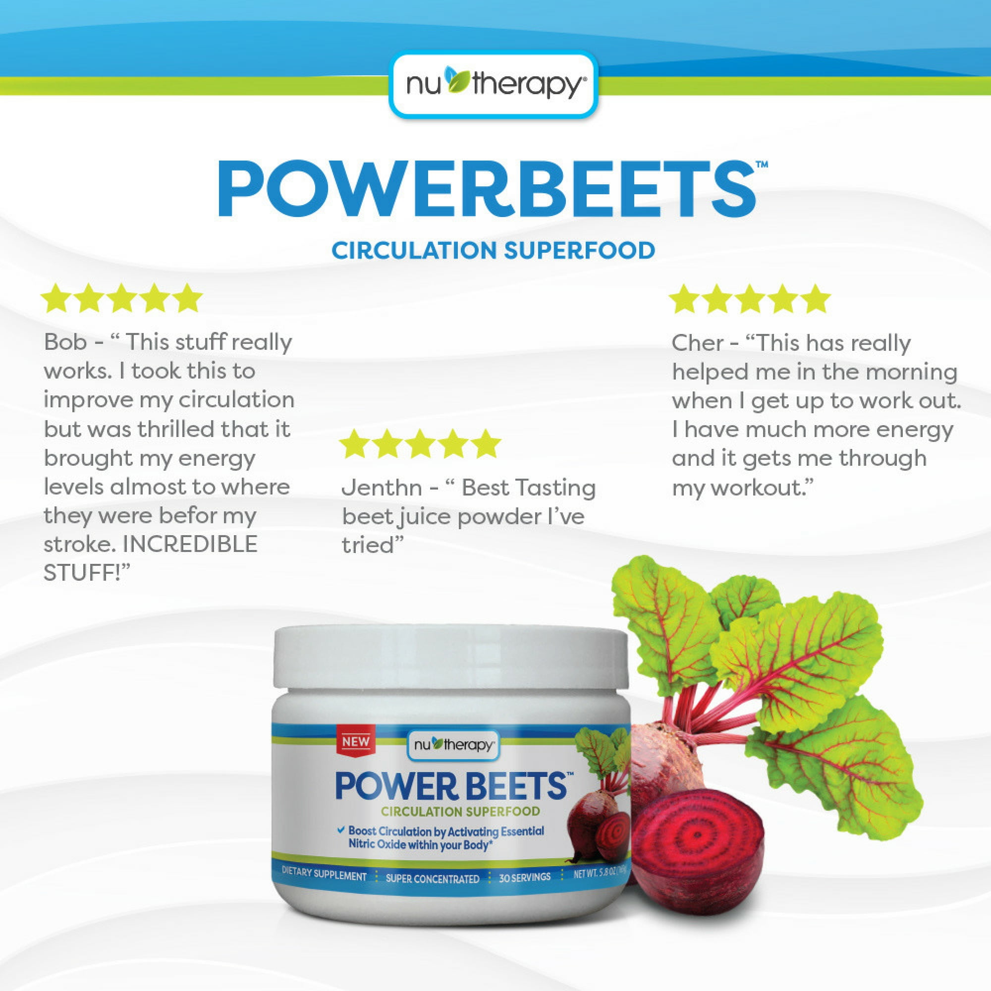 Nu-Therapy Power Beets Suppement Powder, Acai Berry Pomegranate, 5.8 oz, 30 Serving