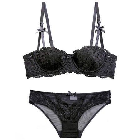oqasdz Lingerie for Women Vine Embroidery Half Cup Lace Edge Gathering Adjustable Comfortable Bra Set