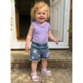thumbnail image 3 of BemeyourBBs Toddler Baby Girl Summer Clothes Little Girl Denim Outfit Casual Ruffled Trim Sleeveless Ribbed Tank Tops and 3D Flower Embroidered Jeans Denim Shorts 2 Pcs Set, 3 of 9