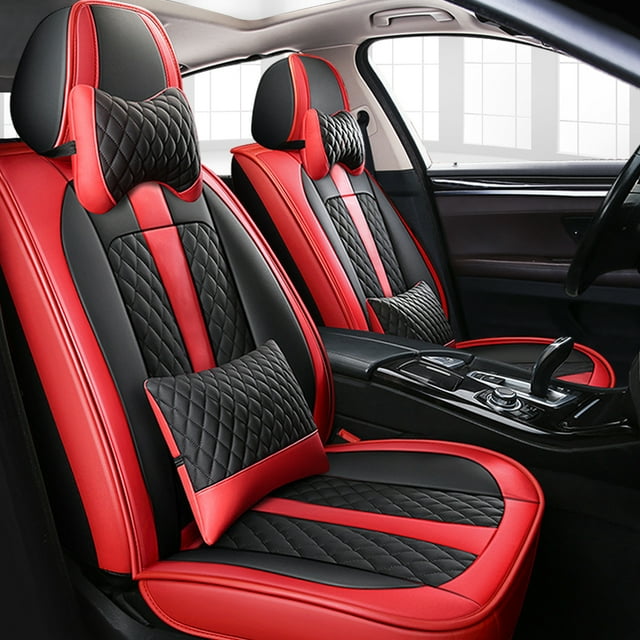 Maidao 2 Pcs Housses de Siège avant Uniquement pour Land Rover pour Range Rover Velar 2017-Présent 2 Sièges Cuir Coussin Gonflable Compatible Résistant à l'Eau Ensemble Protecteur de Coussin avant Noir et Rouge