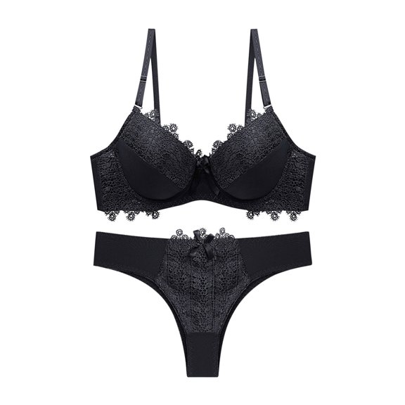 Levmjia Womens Lace Lingerie Set Underwire Sheer Cup Bra Low Waist Thong Adjustable Shoulder Straps Breathable Lace Daily Romantic Date Night Elegant Solid Color