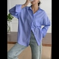 thumbnail image 4 of Camisas de Mujer con Botones, Camisas Formales A Rayas, Mangas Largas, Solapas, Camisas de Oficina, Blusas Azul M, 4 of 8