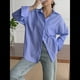 thumbnail image 4 of Camisas de Mujer con Botones, Camisas Formales A Rayas, Mangas Largas, Solapas, Camisas de Oficina, Blusas Azul XL, 4 of 8