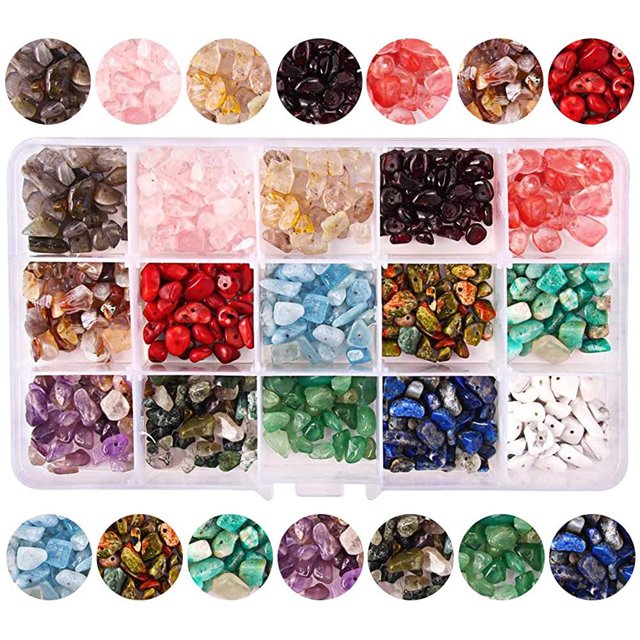 FlkwoH Cuentas de piedras preciosas irregulares, 10 colores Cuentas de piedras preciosas irregulares, Cuentas de piedra natural Piezas de cristal triturado Cuentas en forma de pepita para la fabricación de joyas de bricolaje