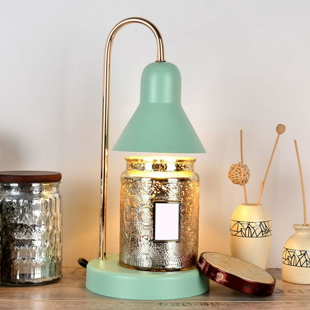 Xihbxyly Lámpara Calentadora de Velas, Brillo Ajustable, Fundidor de Cera Eléctrico Seguro, Diseño Moderno Verde Menta, Decoración para El Hogar y La Oficina, Antiestrés, Sin Llama, Tamaño 31,8 X 15,