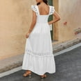 thumbnail image 5 of SMihono Women's Smocked Summer Maxi Dresses 2025 Ruffle Cap Sleeve Square Neck Lace Detail Flowy Sundress with Pockets White M, 5 of 9