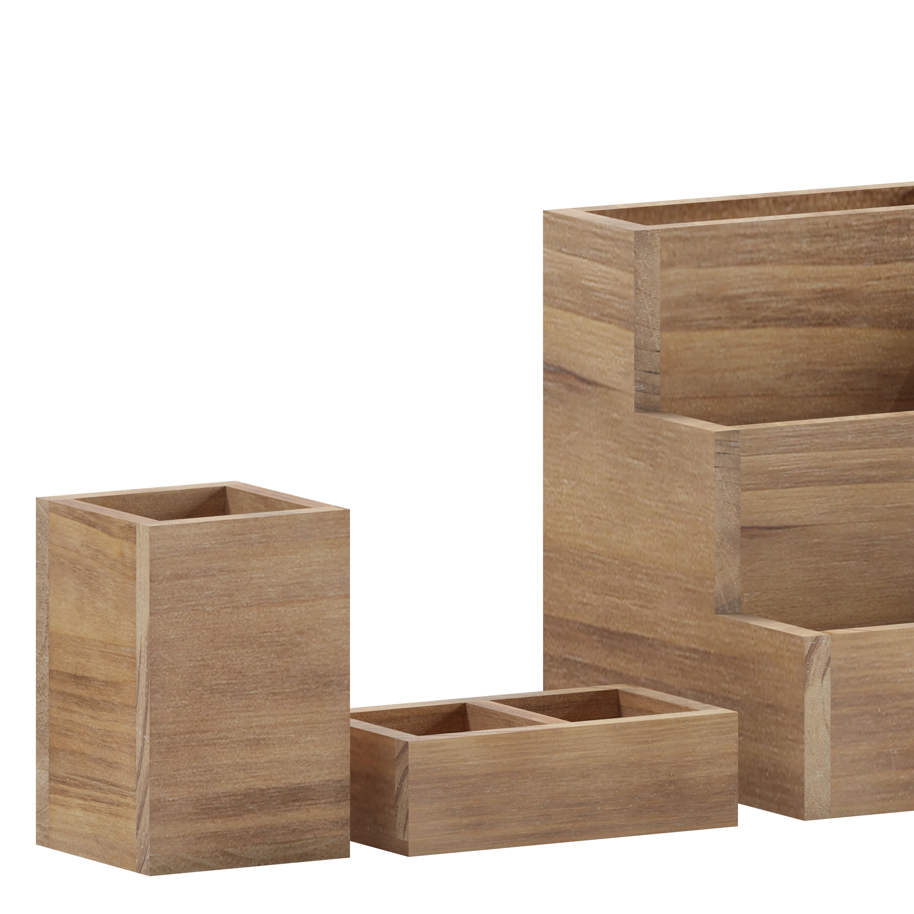 Merrick Lane 3 Piece Wooden Desk Organizer Set for Desktop, Countertop, or Vanity in Rustic Brown