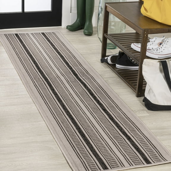 JONATHAN Y SANTA MONICA 2 x 8 Runner Rug, Haynes Double Stripe - Black/Beige, SMB202D-28