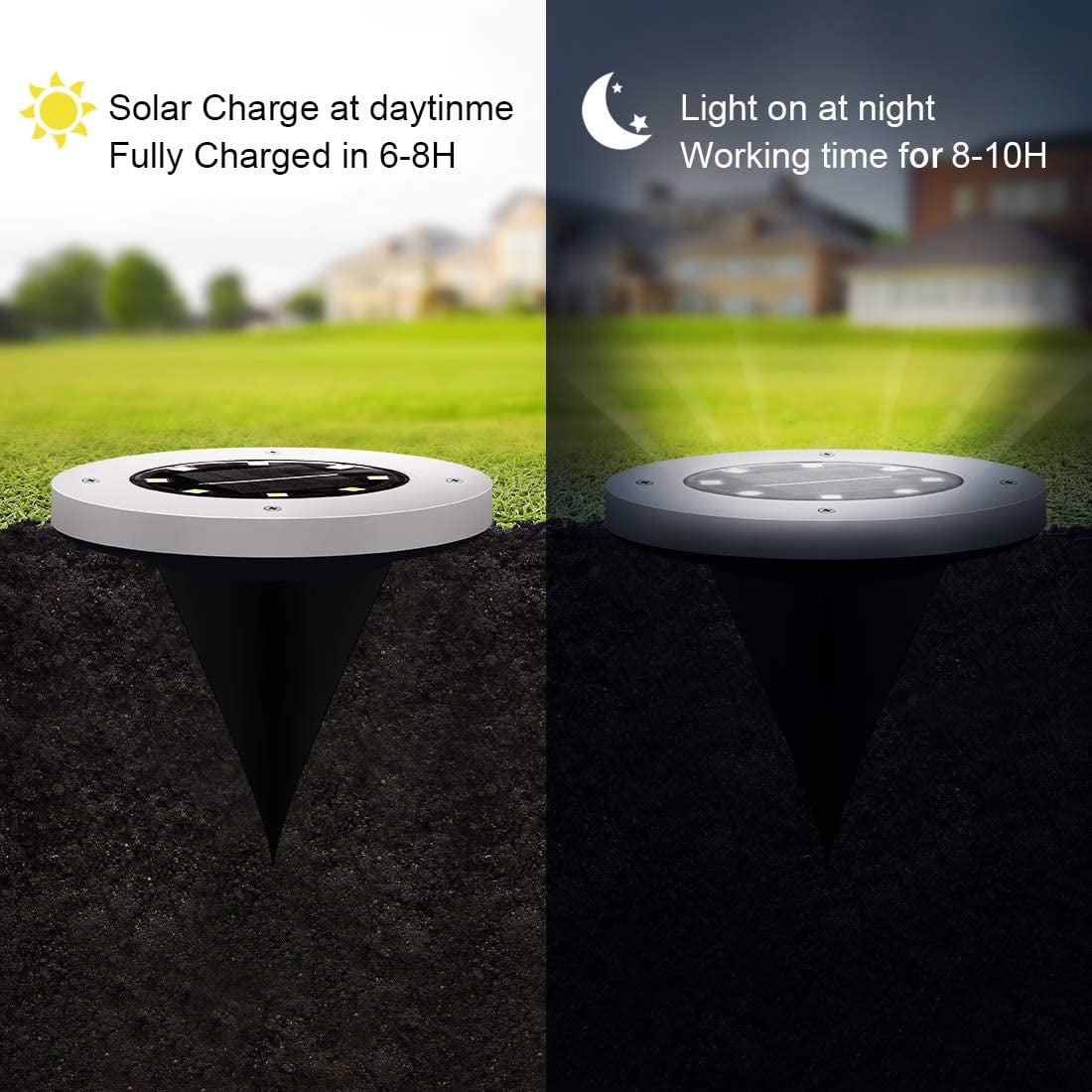 Solar Outdoor Lights Walkway Lights 8Packs, Bright Solar Ground Lights Uplight Sidelight, Waterproof Solar Deck Lights