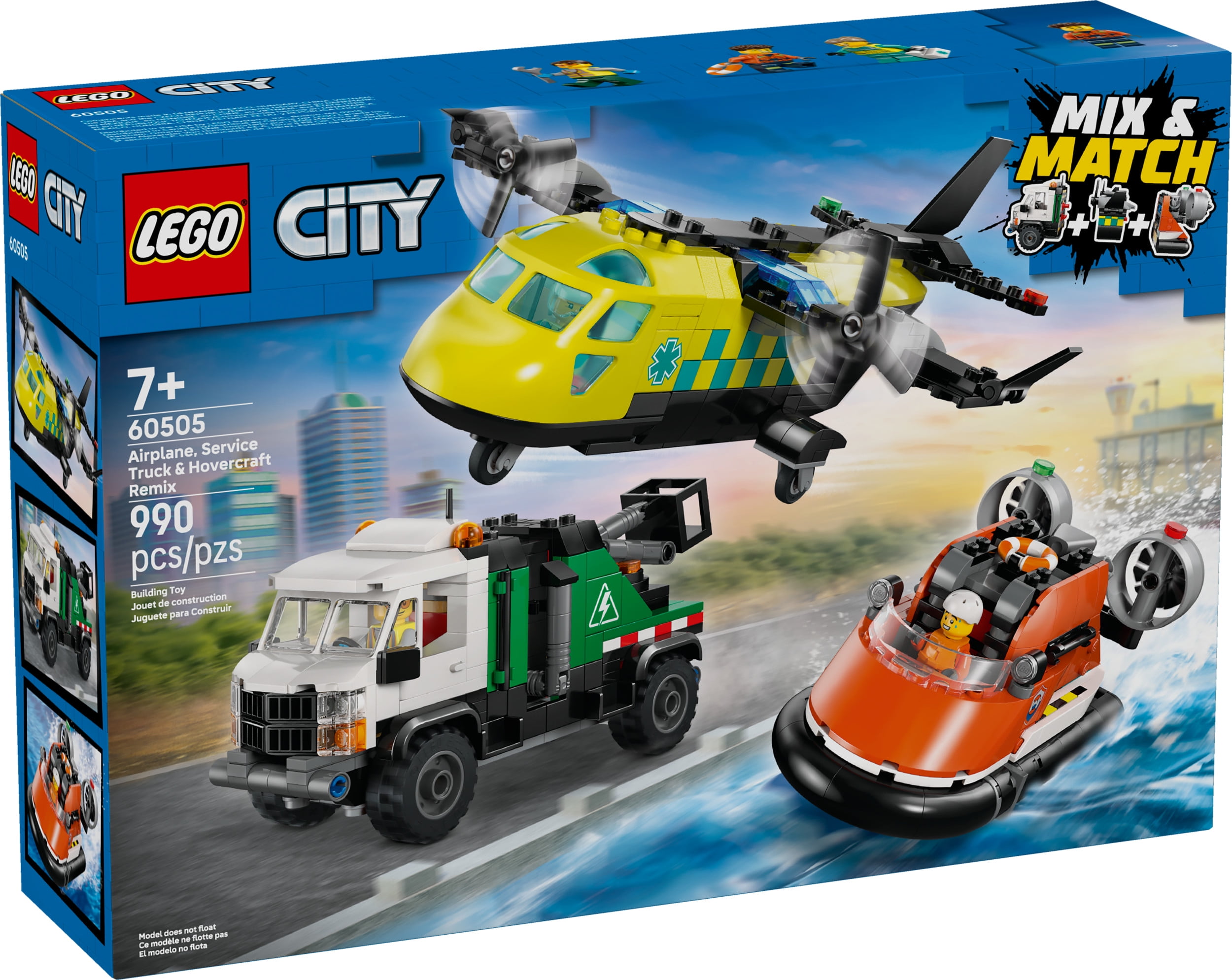 LEGO City Airplane, Service Truck & Hovercraft Remix Building Toy for Kids - Mix & Match Emergency Vehicle & Truck Toys for Pretend Play - Gift Idea for Boys & Girls, Ages 7+ - 60505
