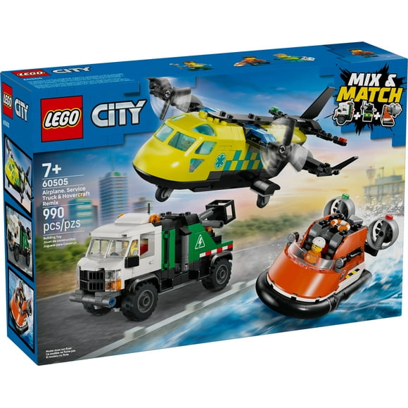 LEGO City Airplane, Service Truck & Hovercraft Remix Building Toy for Kids - Mix & Match Emergency Vehicle & Truck Toys for Pretend Play - Gift Idea for Boys & Girls, Ages 7+ - 60505