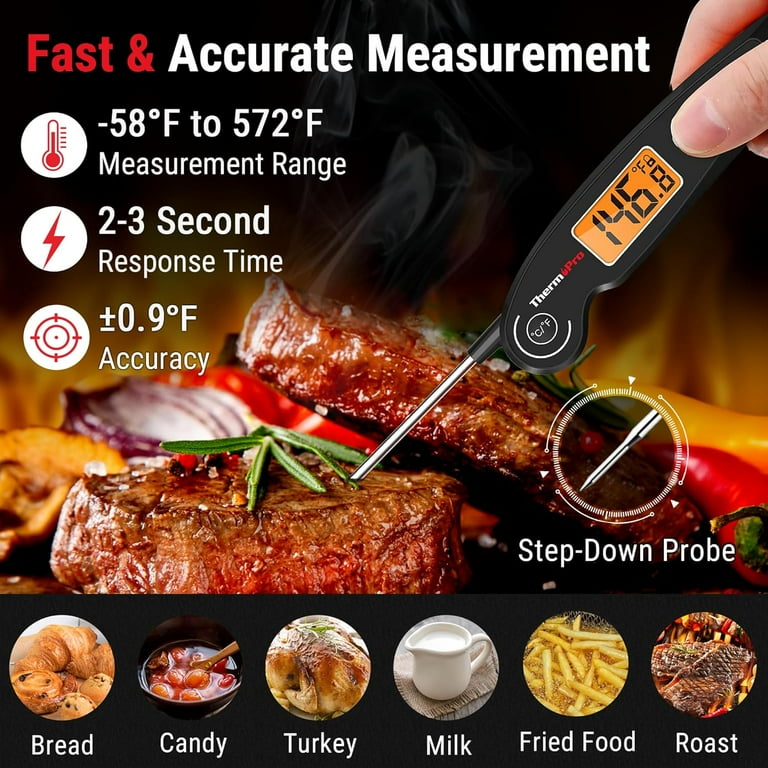 Instant Read Digital Meat Thermometer - Fast, Accurate, Backlit, Foldable Probe For Grilling, Cooking, Candy Making