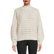 Time and Tru Women's Pointelle Lurex Crew Neck Sweater