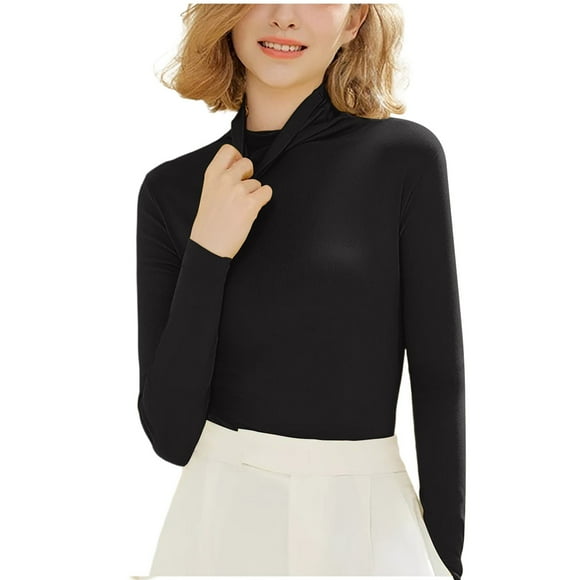 Ltctricy Long Sleeve Shirts for Women Turtleneck Slim T-Shirts Base Layer Tops Casual Basic Tees Tight Undershirt Blouses(Black,X-Large)