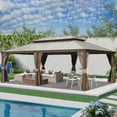 thumbnail image 1 of Domi Outdoor Living Pavillon à Toit Rigide 14 Pieds X 24 Pieds, Auvent à Cadre en Aluminium avec Double Toit en Acier Galvanisé, Pavillon Extérieur Permanent en Métal avec Rideaux et Moustiquaire pour Patio, Cour Arrière et Pelouse, Brun, 1 of 8