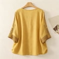 thumbnail image 4 of HAJWOH Boho Cotton Linen Tops for Women Embroidered 3/4 Sleeve Bohemian Blouses Retro V Neck Tunics Summer Lightweight Clothing Yellow M, 4 of 4