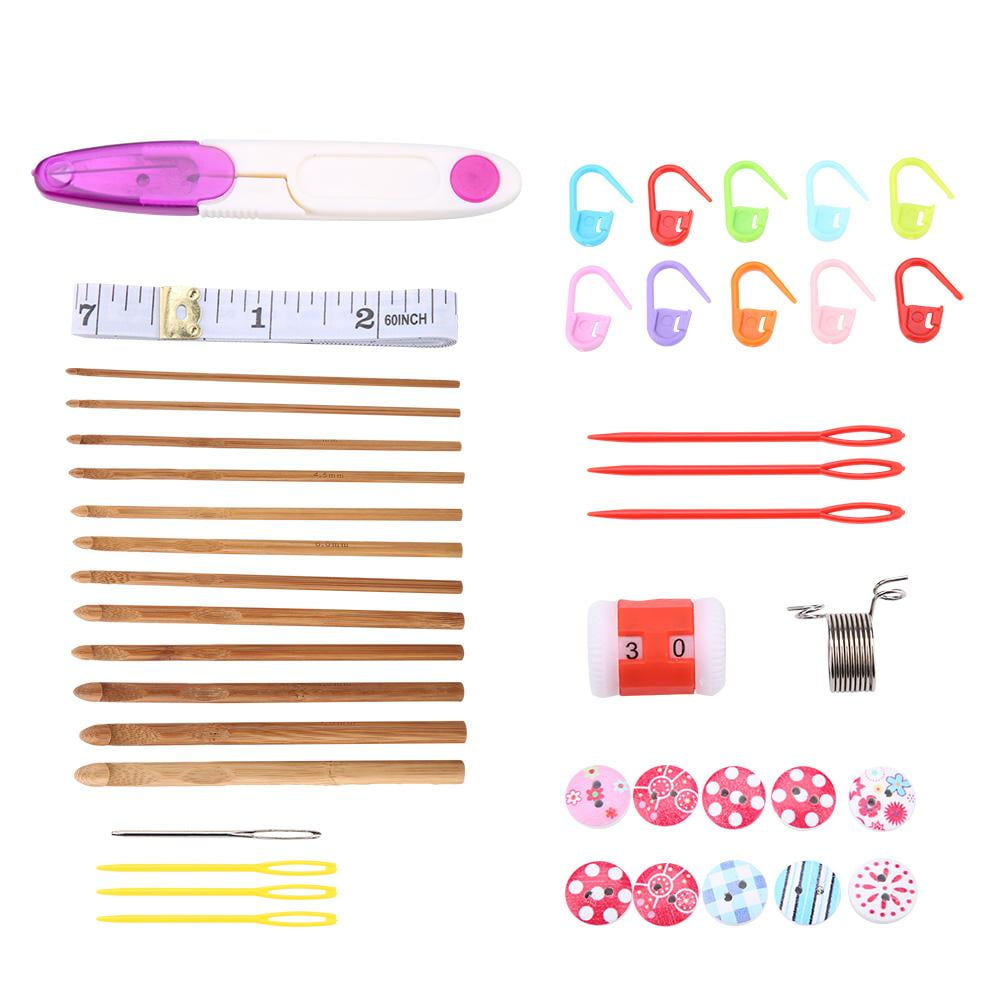 Tebru Bamboo Crochet, 44Pcs Bamboo Circular Crochet Tube Sewing Needle Wood Knitting Tool Set