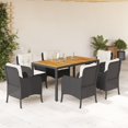 thumbnail image 1 of vidaXL 7 Piece Garden Dining Set with Cushions Black Poly Rattan, 1 of 6