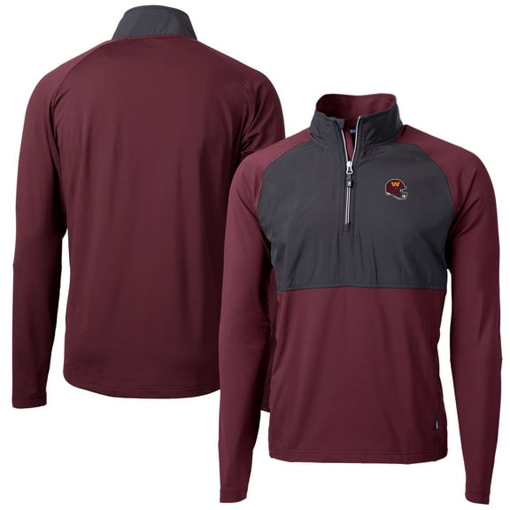 Men's Cutter & Buck Burgundy Washington Commanders Helmet Adapt Eco Knit Hybrid Recycled Quarter-Zip Pullover Top