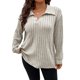 thumbnail image 3 of Camiseta de polar de manga larga con cuello en V y corte holgado para mujer de talla grande en color liso de otoño e invierno, 3 of 6