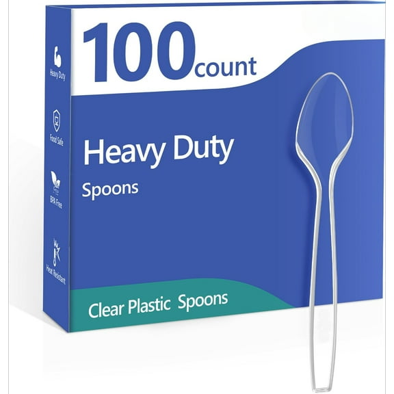100 Count Plastic Spoons,Heavy Plastic Silverware,Premium Disposable Spoons, BPA-Free, Heat Resistant, Suitable for Parties, Events and Everyday Use