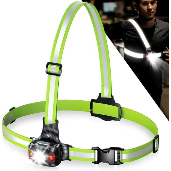 Running Lights for Runners, 500 Lumens Run Light with 360° Reflective Straps, IPX4 Waterproof & USB Rechargeable, 45° Adjustable Chest Running Light Vest for Night Walking, 4-16h Use Time