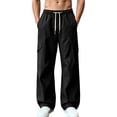 thumbnail image 3 of Danhjin Men's Cargo Pants Wide Leg Elastic Waist with Drawstring Work Casual Hiking Camping Pants Loose Solid Color Trousers with Pockets, 3 of 10
