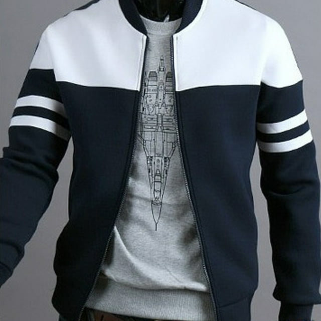 Veste de Sport à Fermeture Éclair Patchwork pour Hommes Automne Hiver, Manteau à Manches Longues