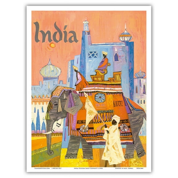 India - Regal Elephant with a Brightly Colored Howdah (Carriage) - Vintage Travel Poster by S. Hall c.1960s - Master Art Print (Unframed) 9in x 12in