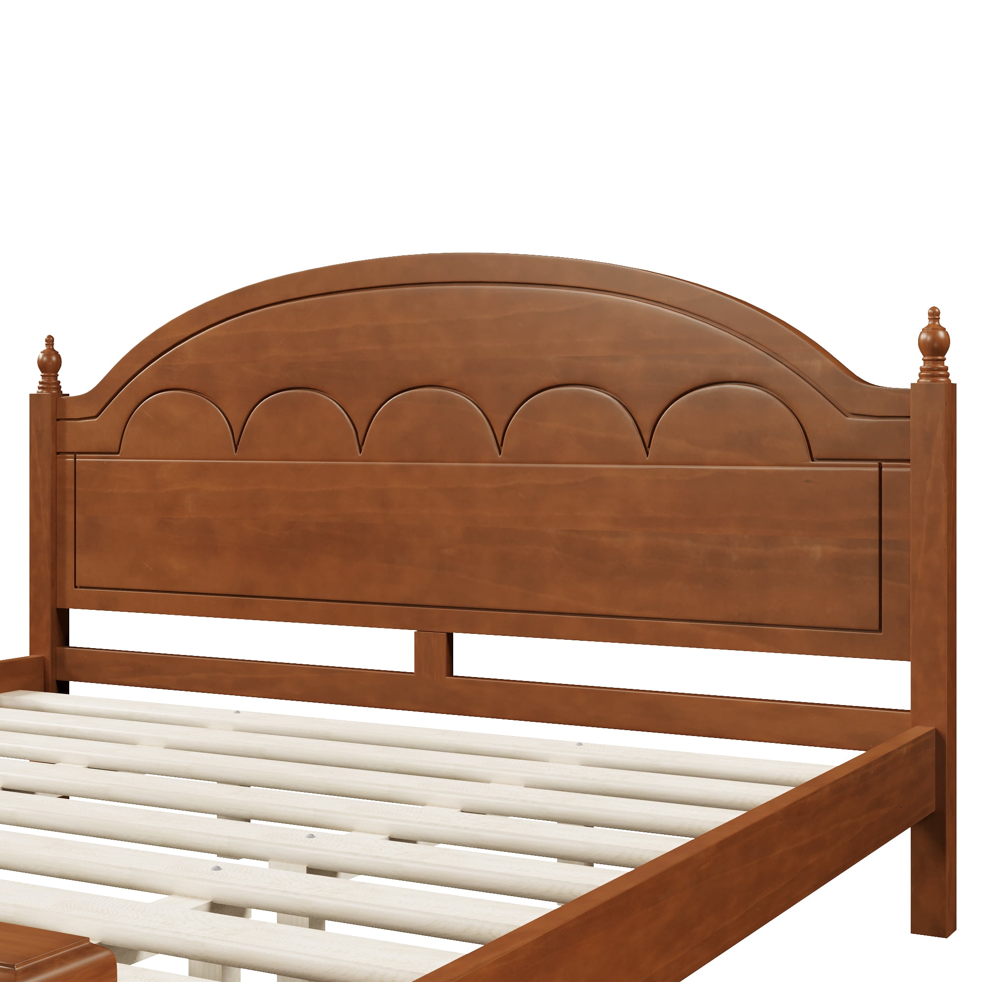 Alvantor Queen Bed Frame, Wooden Bed with Arched Headboard Classic Design, Oak