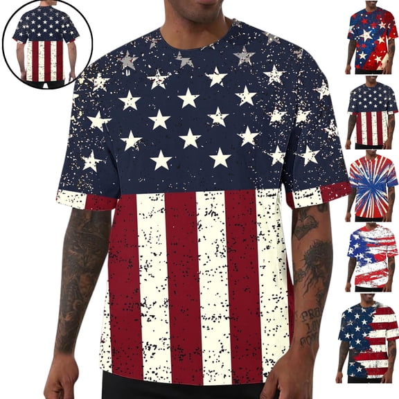 Gamivast 4Th of July Patriotic T-Shirts for Men USA American Flag Short Sleeve Crewneck Stars And Stripes Vintage Print Casual Loose Fit Summer Tops Father's Day Gifts for Father